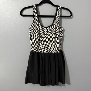 Vintage‎ Swimsuit Size 14 Swim Dress Psychedelic Check Swim Suit Union Made 90s